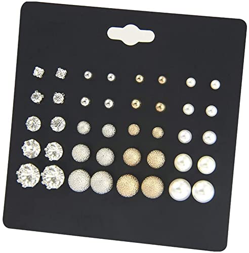 20 Paar runde und transparente Ohrringe, Set aus Zirkonia, Ohrring-Set aus Kunstperlen, Farbe auf dem Foto von Generic