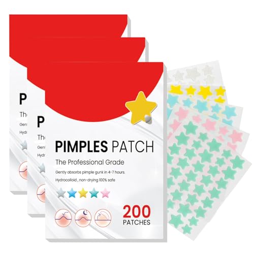 200 Stück Pickel Patch, Hydrokolloid Pickel Patch, Sterne Pimple Patches mit Teebaumöl + Salicylsäure + Centella, Wasserdicht & Atmungsaktiv Absorptions Acne Patches (3 Box) von Generic