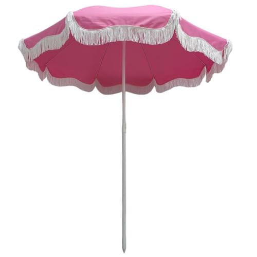 200cm Rosa Fransen Strand Sonnenschirm, Tragbarer Outdoor Terrassenschirm, Boho Tassel Garten Sonnenschutz Regenschirm, Sonnenschirm für Picknick Hinterhof Pool Rasen von Generic