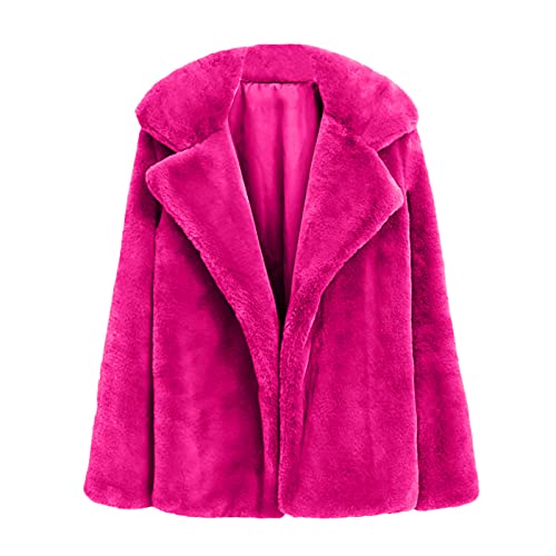 2023 Damen Solid Overcoat Plüsch Mantel Winter Dicke Warm Outercoat Mode Cardigan Weiche Jacke Frauen, Hot Pink, 36 von Generic