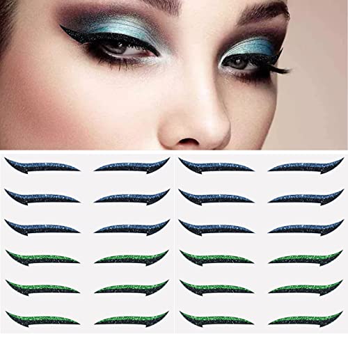 2023 Eyeliner zum Aufkleben, Eyeliner-Streifen zum Aufkleben, Glitzer-Eyeliner zum Aufkleben, Glitzer-Eyeliner zum Aufkleben, wiederverwendbare Eyeliner-Aufkleber (blue + green 12 pairs) von Géneric