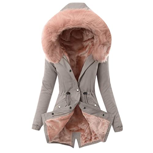 2023 - Frauen Übergröße Wintermantel Reverskragen Langarm Jacke Vintage Dicker Mantel Jacke Warm Kapuze Dicke Gepolsterte Oberbekleidung Großer Kragen Jacken Frauen Übergröße Winterjacke, grau, 54 von Generic