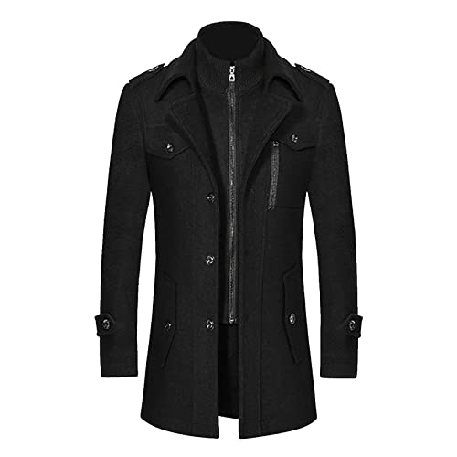 2023 - Herren Herbst und Winter Mäntel Doppelkragen Wollmantel Verdickter Kragen Mittellang Wollreißverschluss Trenchcoat Herren Klein Wintermantel, Schwarz , XXXXL von Generic