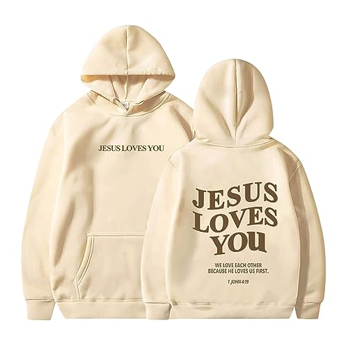 2023 Jesus Loves You Hoodie Damen Kapuzenpullover Oversize Pullover Sweatshirt Freizeit Sport Langarmshirt Hoodies Training Pulli Streetwear von Generic