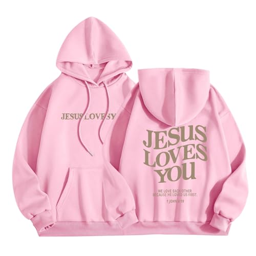 2023 Jesus Loves You Hoodie Damen Kapuzenpullover Oversize Pullover Sweatshirt Freizeit Sport Langarmshirt Hoodies Training Pulli Streetwear von Generic