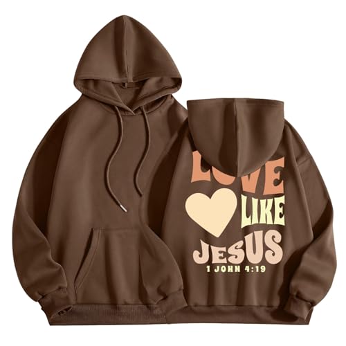 2024 Jesus Loves You Hoodie Damen Kapuzenpullover Oversize Pullover Sweatshirt Freizeit Sport Langarmshirt Hoodies Training Pulli Streetwear von Generic