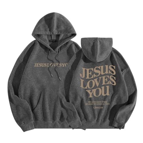 2023 Jesus Loves You Hoodie Damen Kapuzenpullover Oversize Pullover Sweatshirt Freizeit Sport Langarmshirt Hoodies Training Pulli Streetwear von Generic