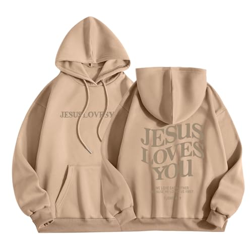 2024 Jesus Loves You Hoodie Damen Kapuzenpullover Oversize Pullover Sweatshirt Freizeit Sport Langarmshirt Hoodies Training Pulli Streetwear von Generic