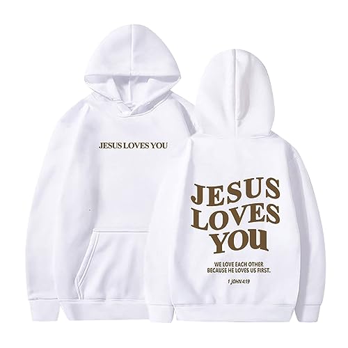 2024 Jesus Loves You Hoodie Damen Kapuzenpullover Oversize Pullover Sweatshirt Freizeit Sport Langarmshirt Hoodies Training Pulli Streetwear von Generic