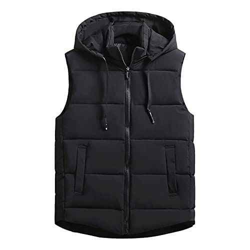 2023 Neu - Damen Warme Weste Oberbekleidung Dick Gepolsterte Ärmellose Freizeitweste mit Abnehmbarer Kapuze Damen Leichte Daunenjacke, Schwarz , 38 von Generic