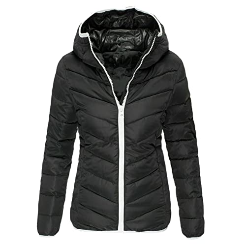 2023 Neu - Damen Winterjacke Steppjacke Kapuze Baumwolle Mantel Langarm Jacken Outwear S, Schwarz , 42 von Generic