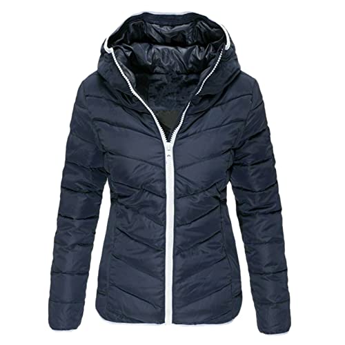 2023 Neu - Damen Winterjacke Steppjacke Kapuze Baumwolle Mantel Langarm Jacken Outwear S, navy, 48 von Generic