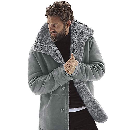 2023 Neu O- Lamm Gefütterte Jacke Faux Warm Wolle Herren Jacken Berg Schaffell Wintermantel Herren Mäntel Jacken Winterjacke für Männer Warm, grau, XL von Generic