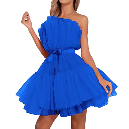 2023 Neu - Tüll Kleid Frauen Kurze Puffy Prom Kleid Trägerlos Mesh Geburtstag Fee Kleider Rüschen Cocktail Party Poofy Kleid Fotoshooting Lange Mutterschaft Abendkleid von Generic