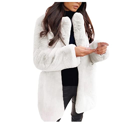 2023 Neu - Übermantel Mantel Dicker Warm Mantel Frauen Winter Revers Solid Jacke Outercoat Cardigan Wärme Damen Mantel Damen Jacke Elegant, weiß, 54 von Generic