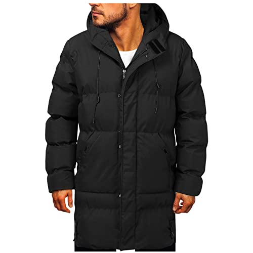 2023 Neujahr - Herren Wintermantel Jacke Casual Solid Zipper Pocket Langarm Mäntel Kapuze Warm Reißverschluss Spleißen Mantel Daunen Herren Wintermantel, Schwarz , XXXL von Generic