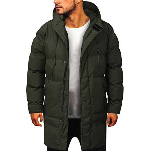 2023 Neujahr - Herren Wintermantel Jacke Casual Solid Zipper Pocket Langarm Mäntel Kapuze Warm Reißverschluss Spleißen Mantel Daunen Herren Wintermantel, grün, XXXL von Generic