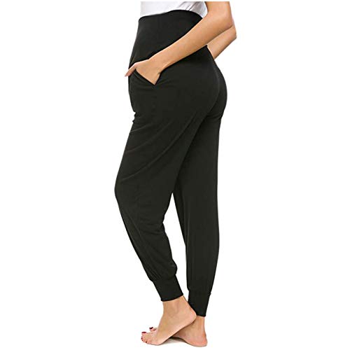 2023 New Stretchy Pants Lounge Color Solid Maternity Damen Bequeme Freizeithose Umstandshose Hose Damen Große Größen (Black, L) von Generic