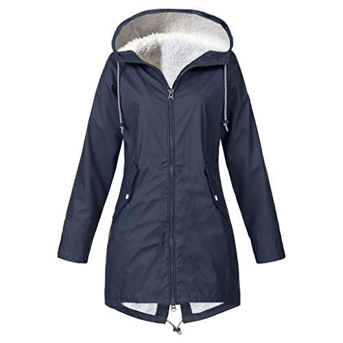 2023 - Solid Plus Dicke Warme Frauen Kapuzen-Regenmantel Größe Winddicht Winter Outdoor Damen Mantel Fleece Gefüttert Skijacke Damen, navy, 42 von Generic