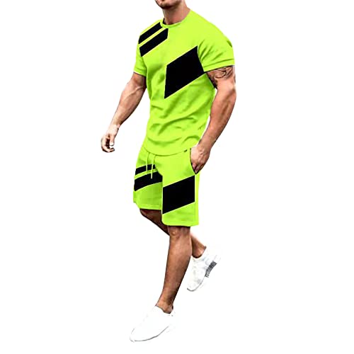 2023 Trainingsanzug für Herren Sommer Sportanzug 2 Teiliges Outfit Rundhals Ausschnitt Herrenmode Kurzarm T-Shirt Herrenanzug Bequemes Jogginganzug Atmungsaktive Freizeitanzug L-6XL von Generic