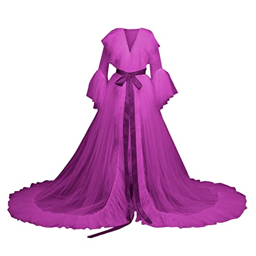 2023 Weihnachten - Frauen Mode Sexy Tüll Robe Lange Dessous Nachthemd Bademantel Nachtwäsche Brautmantel Spitze Dessous Übergröße Dessous für Frauen Unterkleid, hot pink, One size von Generic