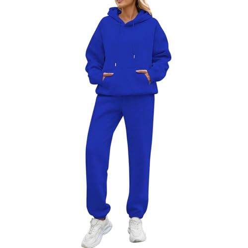 2024 Angebote,Zweiteiler Damen Winter,Damen Tracksuit Set Langarm Hoodie Jogger Rundhalsausschnitt Zweiteiliges Outfit Trainingsanzug Weich Baumwolle Hausanzug,Blau,M von Generic