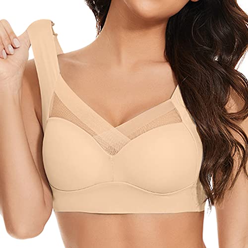 2024 BH Damen Ohne Bügel V Ausschnitt Komfort Soft BH Push Up Seamless BH Klassischer Nahtloser Spitzen BH Bügelloser Weicher Bustier Atmungsaktiver Bra Bralette Nahtlose Sport-BHS aus Bio-Baumwolle von Generic