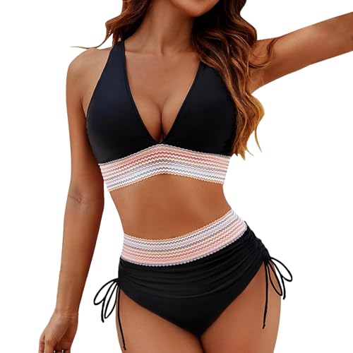 2024 Damen Bikini Set, Damen Zweiteiliger Badeanzug V-Ausschnitt Bikini Bademode Bauchkontrolle Bikini Sets Bademode Swimsuit High Waist Bikini Sets Swimsuit Push Up Strandbikini von Generic