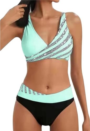 2024 Damen Bikini Set Zweiteiliger Badeanzug V Ausschnitt überkreuztes Bikini Bademode Bauchkontrolle High Waist Bikini Sets Swimsuit Push Up Strandbikini Triangel Breites Swimsuit von Generic