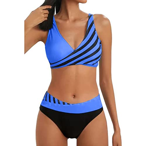 2024 Damen Bikini Set Zweiteiliger Badeanzug V Ausschnitt überkreuztes Bikini Bademode Bauchkontrolle High Waist Bikini Sets Swimsuit Push Up Strandbikini Triangel Breites Swimsuit von Generic