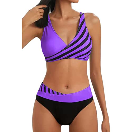 2024 Damen Bikini Set Zweiteiliger Badeanzug V Ausschnitt überkreuztes Bikini Bademode Bauchkontrolle High Waist Bikini Sets Swimsuit Push Up Strandbikini Triangel Breites Swimsuit von Generic