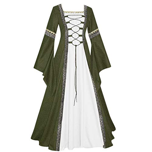 2024 Damen Bodenlangen Vintage Cosplay Gothic Kleid Damen Kleid Lustige Weihnachtskleider für Frauen, grün, 54 von Generic