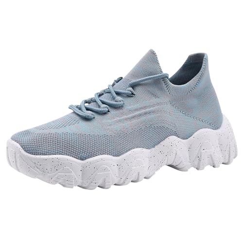 2024 Damen Freizeitschuhe Mesh Atmungsaktiv Bequem Dicke Sohle Plateau Keilabsatz Höhenzuwachs rutschfest Leicht Elegant Modisch Sportlich Alltag Straßenschuhe Komfortabel Weich Flexibel (Blue, 36) von Generic