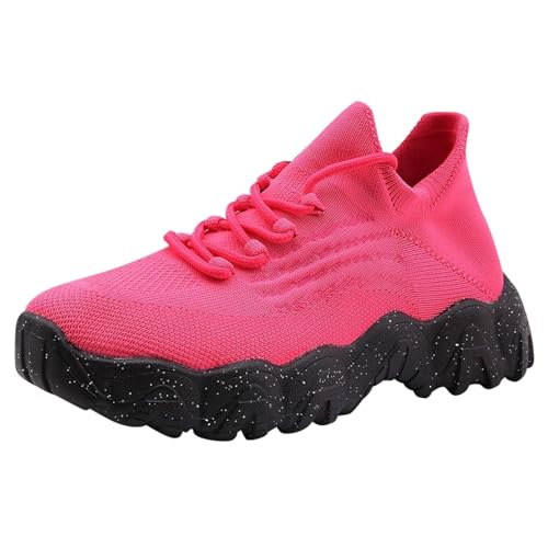 2024 Damen Freizeitschuhe Mesh Atmungsaktiv Bequem Dicke Sohle Plateau Keilabsatz Höhenzuwachs rutschfest Leicht Elegant Modisch Sportlich Alltag Straßenschuhe Komfortabel Weich Flexibel (Red, 42) von Generic