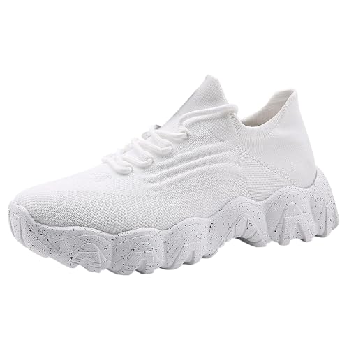 2024 Damen Freizeitschuhe Mesh Atmungsaktiv Bequem Dicke Sohle Plateau Keilabsatz Höhenzuwachs rutschfest Leicht Elegant Modisch Sportlich Alltag Straßenschuhe Komfortabel Weich Flexibel (White, 36) von Generic