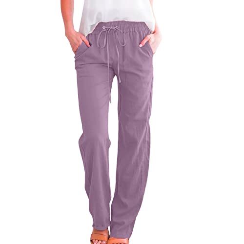 2024 Damen Hose Leinenhose Baumwolle Leinen Stoffhose Freizeithose Sommerhose Pumphose Yogahose Casual Einfarbig Hippie High Waist Hose Stretch mit Taschen 2024 Damen Hose Leinenhose Baumwolle Leinen Stoffhose Freizeithose Sommerhose Pumphose Yogahose Casual Einfarbig Hippie High Waist Hose Stretch mit Taschen von Generic