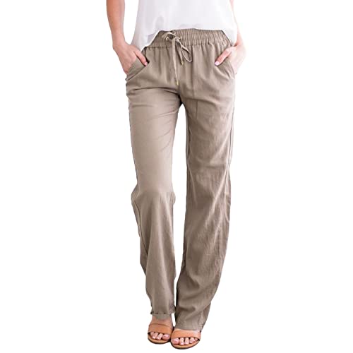 2024 Damen Hose Leinenhose Baumwolle Leinen Stoffhose Freizeithose Sommerhose Pumphose Yogahose Casual Einfarbig Hippie High Waist Hose Stretch mit Taschen 2024 Damen Hose Leinenhose Baumwolle Leinen Stoffhose Freizeithose Sommerhose Pumphose Yogahose Casual Einfarbig Hippie High Waist Hose Stretch mit Taschen von Generic