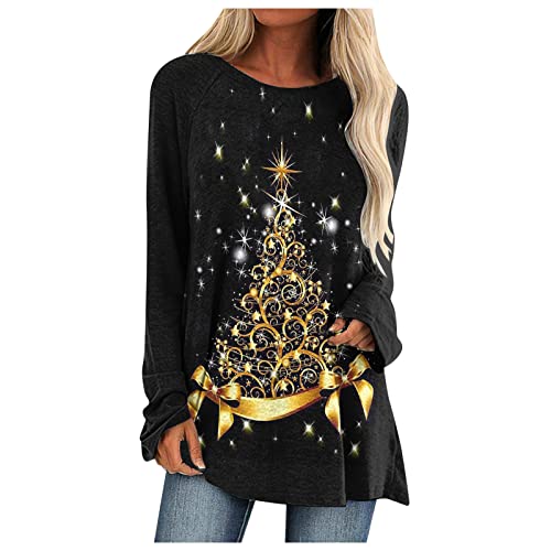 2024 Damen Weihnachtspulli Lang Oversize Pullover Rudolph Rentier Elfe Weihnachtsbaum Pulli Xmas Sweatshirt Top Merry Christmas Weihnachtspullover von Generic