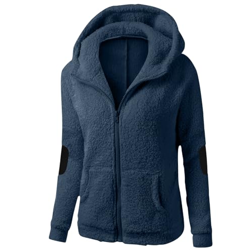 2024 DealsWintermantel Damen Warme Einfarbig Langarm Kapuzenjacke Winterjacke Mit Tasche Reißverschluss Fleecejacke Passform Übergangsjacke Doppelseitiger Samt Sweatjacke Plus Size Plüschjacke S-5XL von Generic