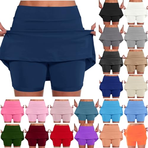 2024 Hosenrock Damen Tennisrock mit Hose Sommer Sportrock 2 in 1 Kurze Leggings mit Rock Hohe Taille Golfrock mit Innenshorts Dehnbar Leicht Laufenrock Sports Skort mit Taschen für Wandern Radfahren von Generic
