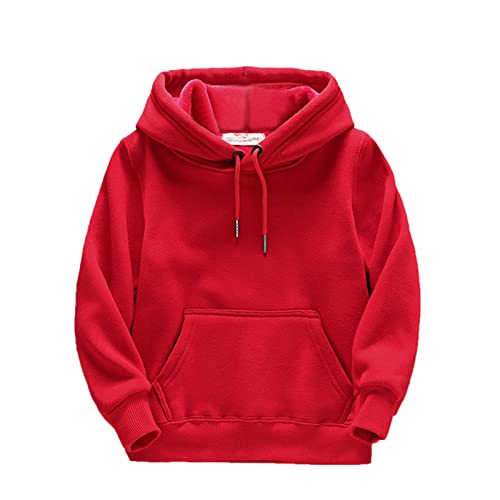 2024 Kinder Kind Kleinkind Jungen Mädchen Solide Langarm Patchwork Kapuze Verdickte Warme Sweatshirt Pullover Bluse Tops Outfits Kleidung Cowboys Jungen Hoodie, rot, 128 von Generic