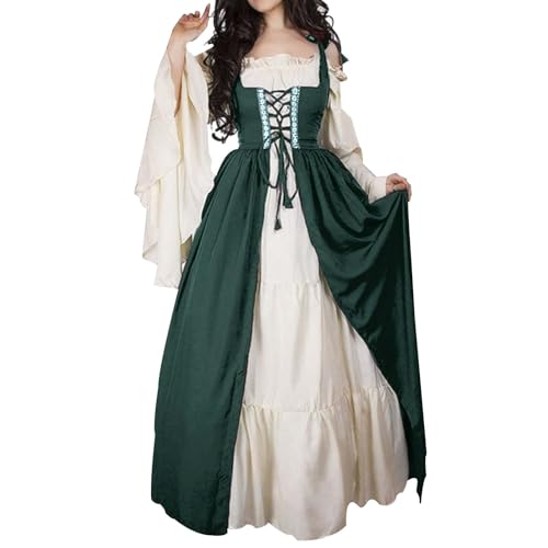 2024 Mittelalter Kleid Damen Punk Mittelalter Kleid Damen Lang Trompetenärmel Viktorianisch Irisch Renaissance Kleid Karneval Halloween Party Prinzessin, AG, L von Generic
