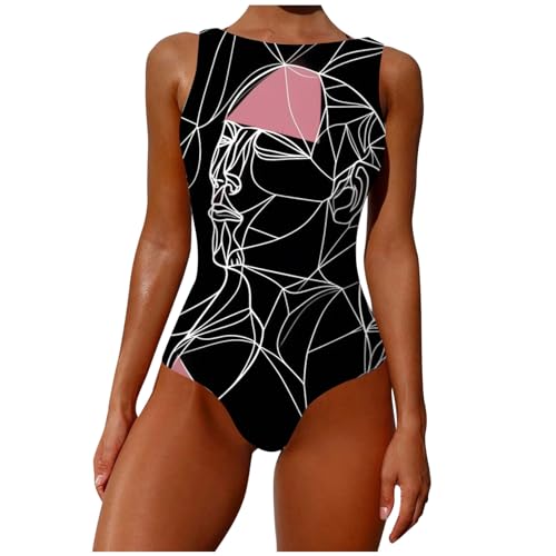 2024 Modischer Sommer-Bikini-Overall für Damen, sexy, Bedruckt (1) Surfanzug Damen Kurz (Black, XL) von Generic