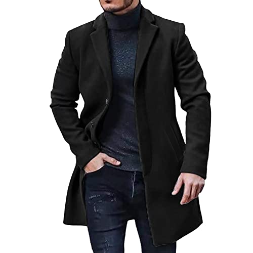 2024 Neu Herren Casual Slim Fit Wollmantel Lange Jacke Kerbkragen Trenchcoat Einreiher Mantel Winter Warme Oberbekleidung von Generic