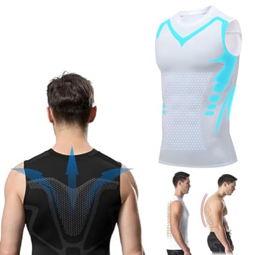 2024 New Menionic Tourmaline Posturecorrector Magnetic Mens Undershirt Ionic Shaping Vest (White,L) von Generic