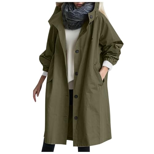 2024 Regenjacke Damen - Atmungsaktiv Regenmantel Atmungsaktiv Regenjacke Atmungsaktiv Wanderjacke Lang Regenmantel Wasserdicht Damen Jacke Leichte dünne Regenjacke (Z1-Green, XXXL) von Generic