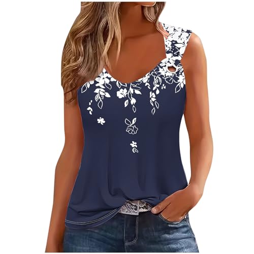 2024 Tank Top Damen Ärmellose Elegant Blusetops Lässig Sommer Kurz Frauen Trägertop Damentop Croptops Bedruckte Neckholder Tops mit Rundhalsausschnitt Westen Damen Oberteile Teenager Mädchen von Generic
