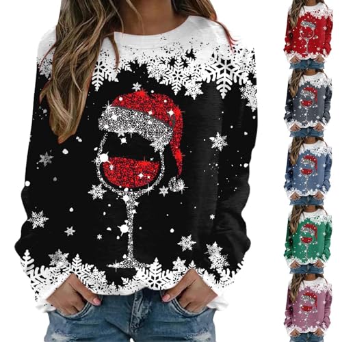 2024 Weihnachtspullover Damen Lustig Weihnachts Sweatshirt Weihnachtspulli Pullover Damen Merry Christmas Sweatshirt Weihnachtsstrickjacke Basic Rundhals Langarmshirt Weihnachtsmotiv von Generic