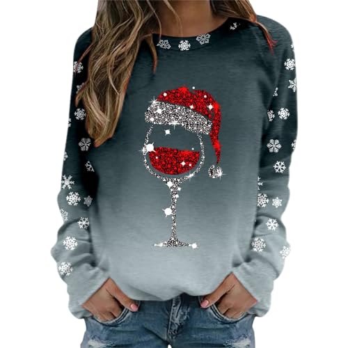 2024 Weihnachtspullover Damen Lustig Weihnachts Sweatshirt Weihnachtspulli Pullover Damen Merry Christmas Sweatshirt Weihnachtsstrickjacke Basic Rundhals Langarmshirt Weihnachtsmotiv von Generic
