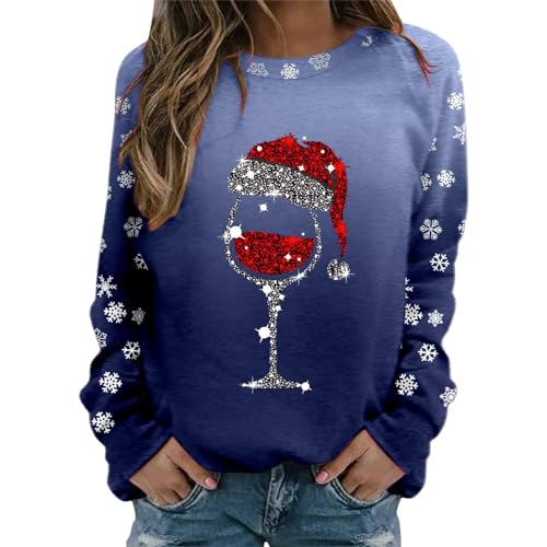 2024 Weihnachtspullover Damen Lustig Weihnachts Sweatshirt Weihnachtspulli Pullover Damen Merry Christmas Sweatshirt Weihnachtsstrickjacke Basic Rundhals Langarmshirt Weihnachtsmotiv von Generic